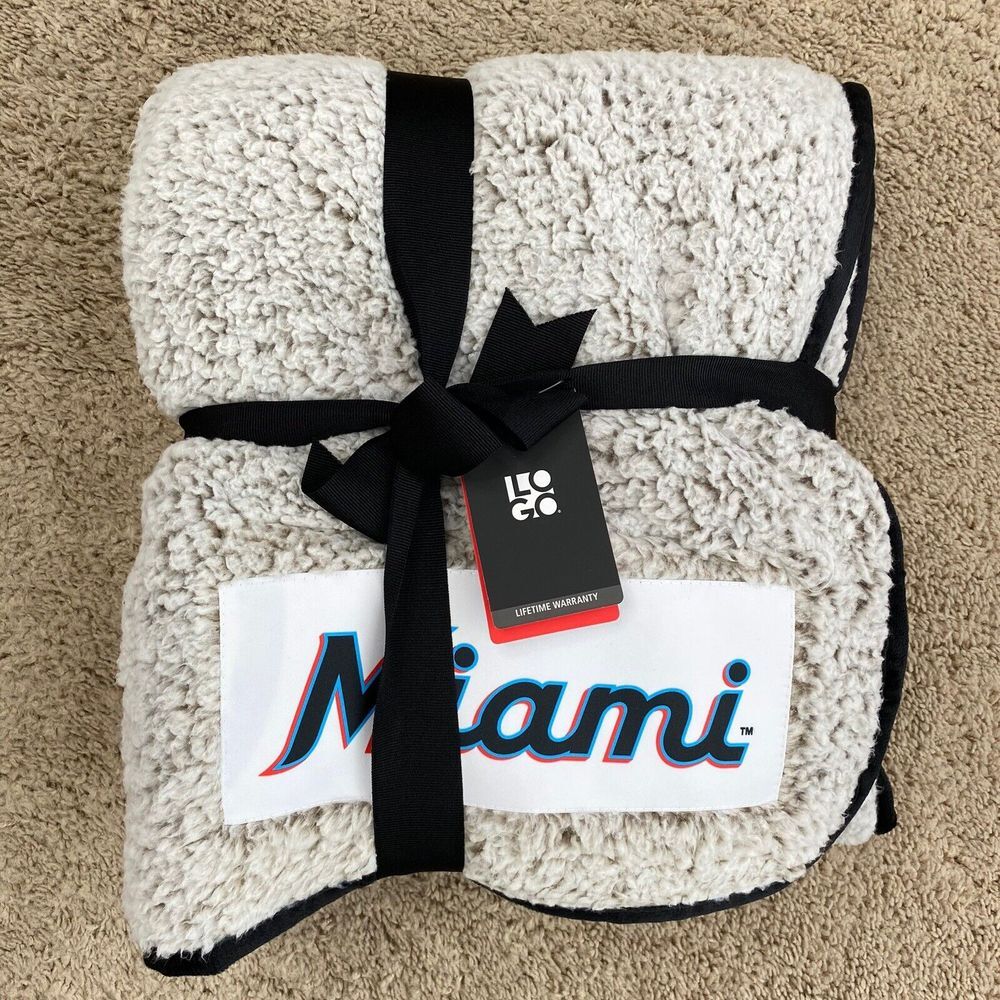 Miami Marlins Frosty Fleece‎ Sherpa Blanket 50'' x 60'' Gray Stitched Fabric New